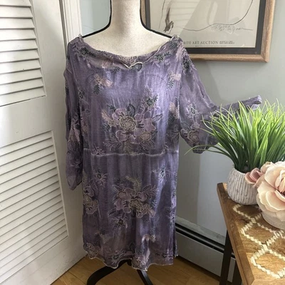 SOFT SURROUNDINGS Dress Womens XL Purple Silk Embroidered Bohemian Fairycore - Image 1 of 4