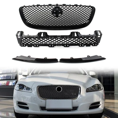 4Pcs Black Front Grille Upper and Lower Mesh Grill For Jaguar XJ 2010-2015 2014 - Imagem 1 de 4