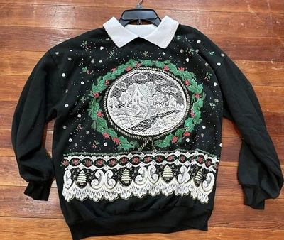 Sudadera Cascanueces Vintage Med Negro Cuello Maestra Abuela Navidad Años 90 Foto 1 de 4