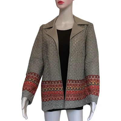 Винтажный 1970-х ручной работы серый крючком открытый передняя куртка Sz L - Изображение 1 из 4