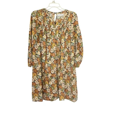Zara Girls Floral Long Sleeve Pintucked V Neck Peasant Bohemian Dress Size 13-14 - Image 1 of 4