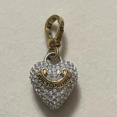 Juicy Couture Plata Tono Dorado Logo Pave Pulsera Dije Puff Corazón Colgante Foto 1 de 4
