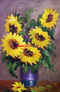 24x36" 100% handbemalt Öl flach, Blume, Sonnenblume, Lilie, Palme, Blätter - Bild 1 von 12