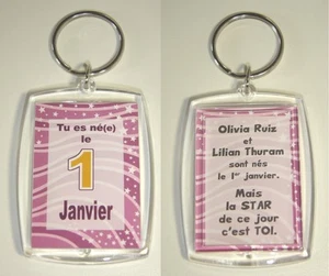 Porte clés ANNIVERSAIRE rose JOUR de ta NAISSANCE 1 janvier idée cadeau fille  - Bild 1 von 1
