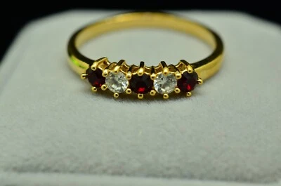 14K желтое золото пять камней красный и прозрачный cz кольцо группы размер 11 - Изображение 1 из 4