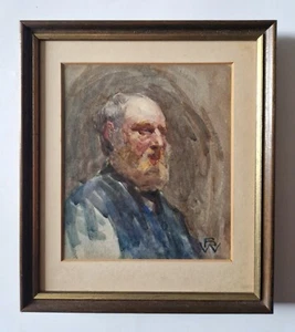Antique Impressionist Watercolour Painting - Portrait of a Bearded Man -Monogram - Picture 1 of 7