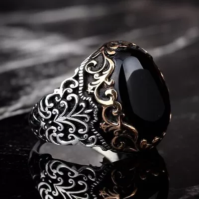 Ring for men Black Onyx Gemstone 925 Sterling Silver Size 7-15 US - Image 1 of 4