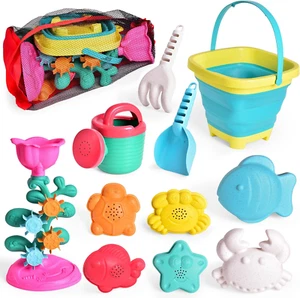12Pcs Collapsible Beach Toys Set for Kids,Beach Bucket and Shovel Set with Mesh  - Picture 1 of 12