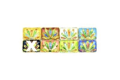 Cloisonne Rectangle 2-Hole Beads Fan Design 19mmx13mmx4mm, 1.4mm hole, 15 Pcs - Image 1 of 4