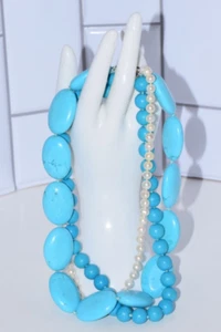 Beautiful Sleeping Beauty Turquoise & Freshwater Pearls Statement 19" Necklace - Picture 1 of 5