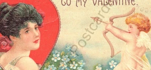  1908 Valentinstag Postkarte Fantasy Amor schießt Pfeil hübsches Mädchen im Herzen. - Bild 1 von 3