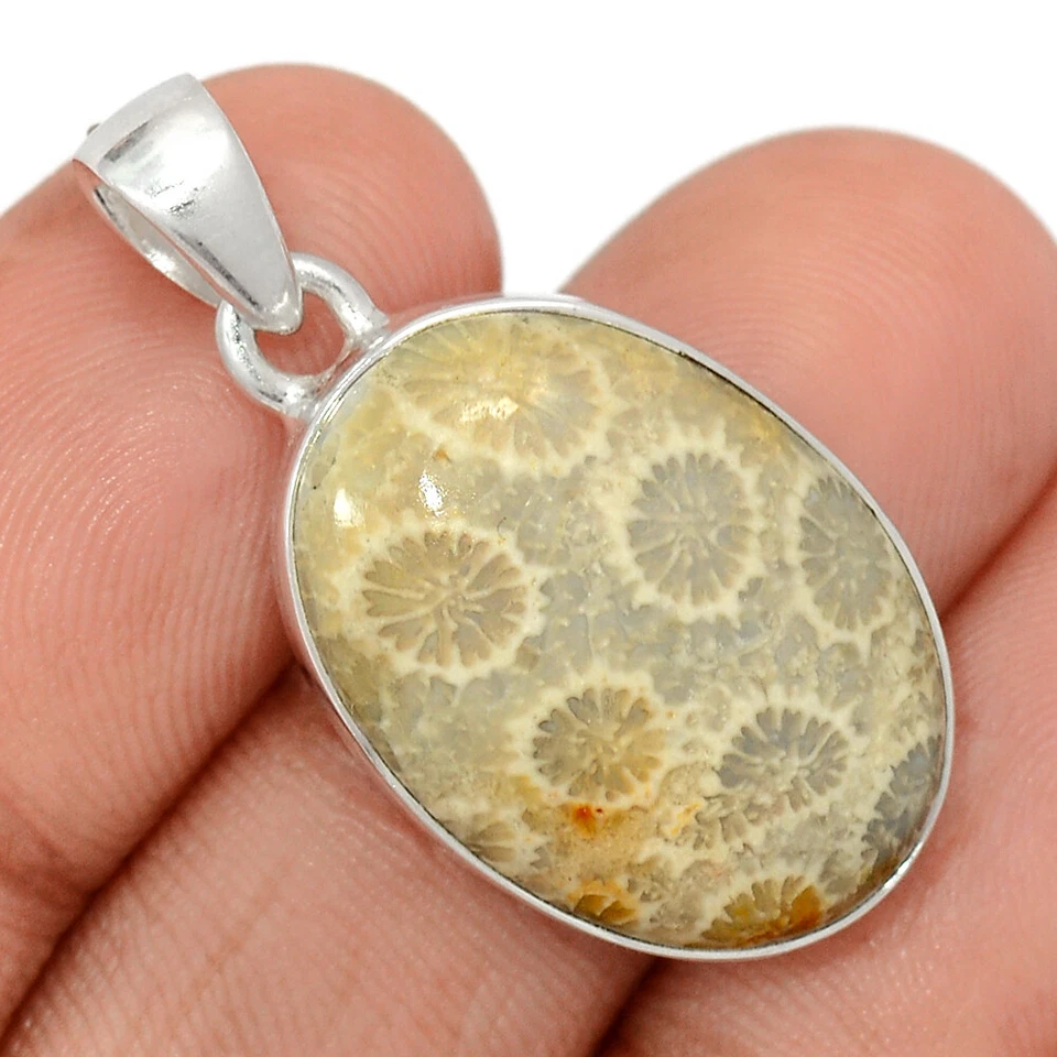 Joyería colgante de plata de ley 925 coral fósil indonesio natural CP34179 Foto 1 de 1