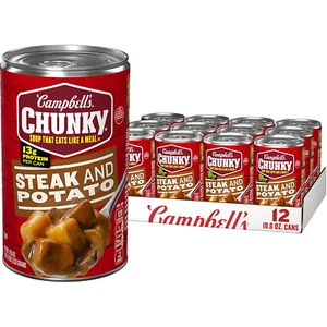 Campbell’s Chunky Soup, Steak and Potato Soup, 18.8 oz Can Pack of 12 - Picture 1 of 9