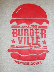 BURGERVILLE USA T SHIRT SWEAT XL PORTLAND OREGON WASHINGTON BURGER CHAIN RAYON - Picture 1 of 3