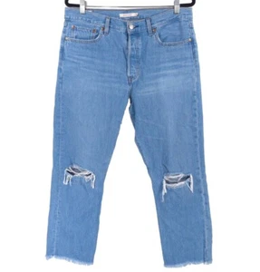 Pantalones de mezclilla rectos LEVI’S PREMIUM para mujer con cuña botón mosca desgastado dobladillo deshilachado 32 - Imagen 1 de 15