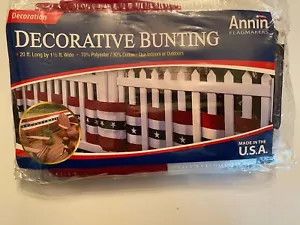 NEW  ANNIN 20 FT LONG  X 1.5’ RED WHITE BLUE  USA PATRIOTIC  DECORATIVE BUNTING - Picture 1 of 4