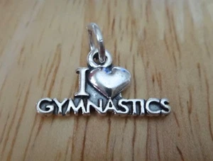 Sterling Silver 9x19mm says I Love (Heart) Gymnastics Charm! - Picture 1 of 3