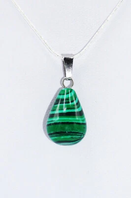 Silberkette mit Malachit Tropfen-Anhänger - Bild 1 von 3