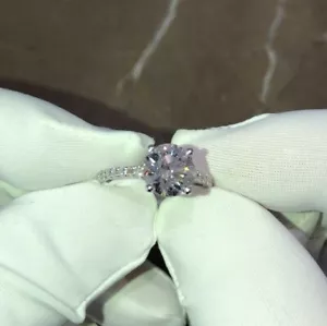 14K White Gold Plated Moissanite 2 CT Round Cut Solitaire Engagement Ring - Picture 1 of 6