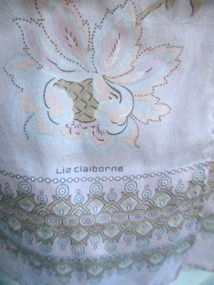 Liz Claiborne полулегкий вручную свернутый шелковый шарф Williamsburg печать винтажный - Изображение 1 из 4