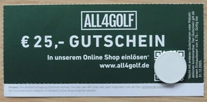 €25 Gutschein für Einkauf im Online Shop von "ALL 4 GOLF" für 2025 - Bild 1 von 2
