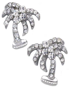 Clear Green Crystal Palm Tree Charm Stud Post Earrings Beach Party Jewelry - Picture 1 of 3