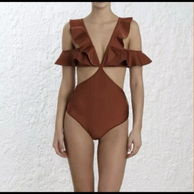 Traje de baño IMMERMANN bronce Tali Flutter hombro frío recortado volante EE. UU. 2-4 DE 8 Foto 1 de 4