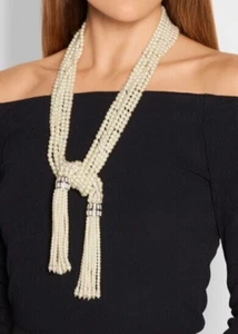 Kenneth Jay LANE Necklace Pearl Lariat Tassel Crystals MultiRows KJL Vintage - Picture 1 of 21