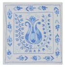 Silk Embroidered Suzani Lace Pillow, Uzbek Sham In Light Blue & Ivory. 17"X18"