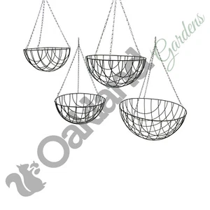 12" 14" 16" 18" Wire Hanging Baskets Round Metal Coated Green Planter - Picture 1 of 4