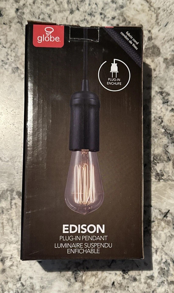 Globe Electric 1-light Vintage Edison Matte Black Plug-in Mini Pendant 65114