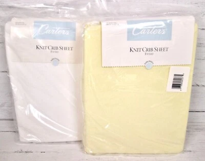 Vintage Carters Knit Crib Sheet Lot Of 2 Toddler Bed 100% Cotton Yellow White - Image 1 of 3