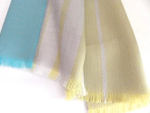 Luffness cashmere scarf grey turquoise yellow womens ladies NEW made in Scotland - Picture 1 of 7