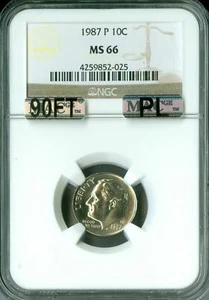 1987 P ROOSEVELT DIME NGC MS66 MAC 90FT PL RARE LOW POP $400 IN FT * - Picture 1 of 4