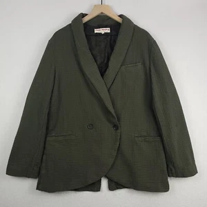 Free People Rowan Blazer Jacket Womens Small Dk Green Cotton Crinkle Oversized - Picture 1 of 16