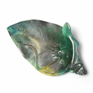 Daum France Pate de Verre Kunst Glas Tablett mit Eidechse signiert - Bild 1 von 8