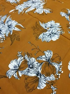 Floral Rayon Fabric - 135cm x 270cm. Pretty mustard colour, gorgeous design! - Picture 1 of 7