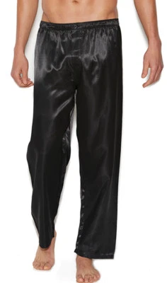 Black Satin Sleep Pants Pajama Lounge Button Closure Unisex Men's Women's 3015 - Image 1 of 4