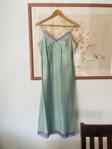 Vintage Marks & Spencer 100% Silk Mermaid Lilac Aqua Slip Dress Size 8 10 S - Picture 1 of 6