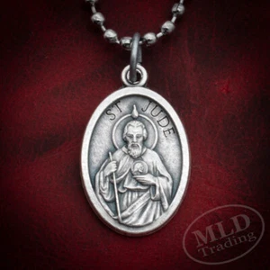 Saint St. Jude Medaille Anhänger Halskette - Zinklegierung, Made in Italy, 1"" mit 24"" Kette - Bild 1 von 9