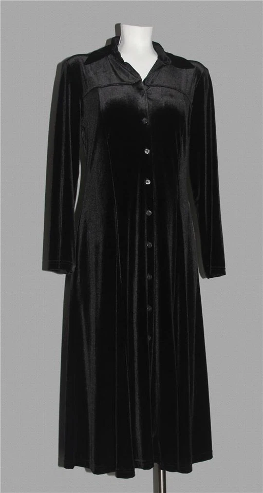 Vestido Coldwater Creek Botón Completo Frontal Terciopelo Negro L/S Acampanado Para Mujer 8P Nuevo con Etiquetas $89 Foto 1 de 1