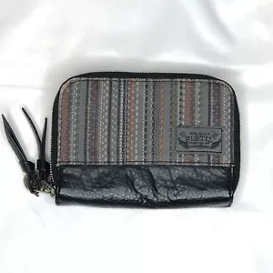 Pistil Zip It Geldbörse genarbtes schwarzes Canvas mehrfarbig Boho Doppelfaltung Reißverschluss - Bild 1 von 6