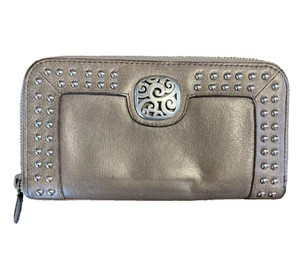 Brighton Grey with Silver Studded Zippered Women's Wallet - Picture 1 of 7