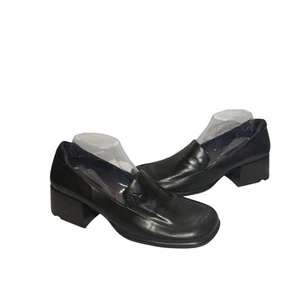 VTG 90s Anne Klein 2 Heels Loafers Office Casual Square Toe Brown Leather 10M - Picture 1 of 10