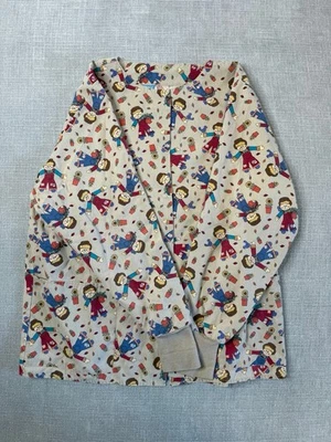 Crest Scrub Top M Scarecrow Pumpkin Fall Harvest Print Snap Front Nurse Uniform - Image 1 of 4