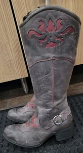 Geboren Moe Distress Damen-Westernstiefel grau Leder weite Wade Schnalle hohe Größe 10 - Bild 1 von 11