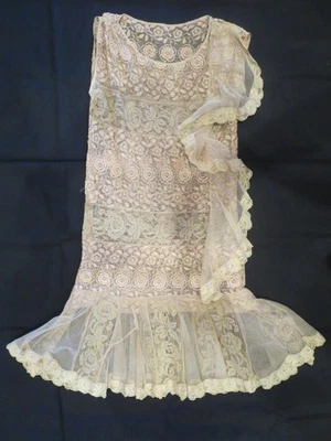 1920 年代象牙色棉质网纱蕾丝飘逸式连衣裙 - (#900-729) — 第 1/4 张图片