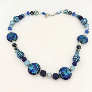 Ladies Blue Murano Glass AB Crystal Chunky Beaded Handmade Necklace 21" - Bild 1 von 9