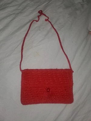 Cartera Bandolera Vintage Corea Roja Correa Forrada Plegable Cierre a Presión Bolsillo Foto 1 de 4