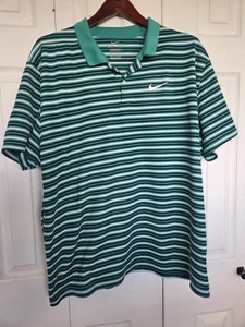Nike Golf Herren 2XL Standard Fit Dri-Fit Kurzarmshirt grün gestreift Polo - Bild 1 von 9